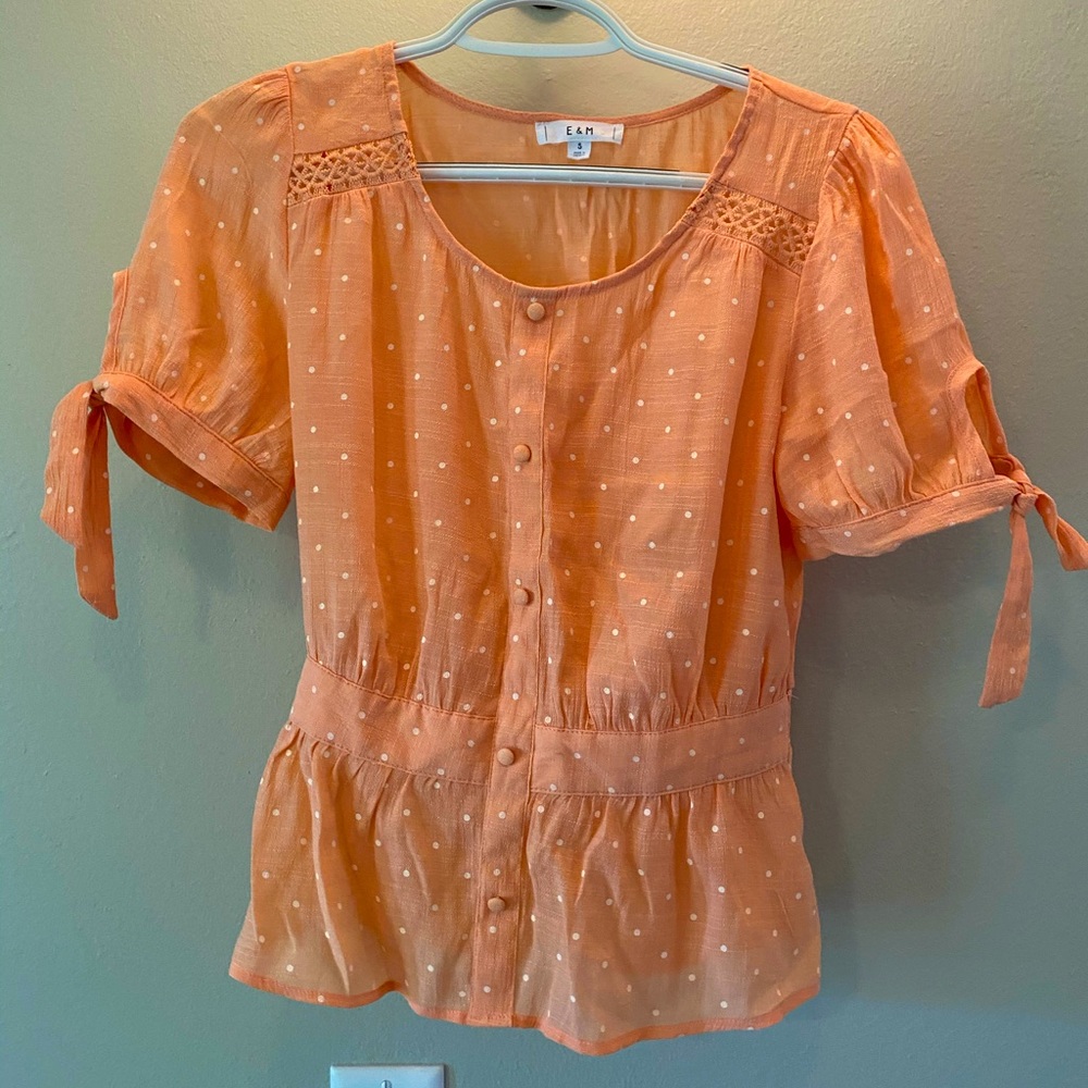 Peach Polkadot Blouse - Small